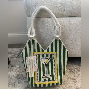 Green and White Striped Martini Beaded Bag Marshalls
